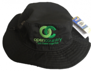 Black floppy sun hat with Open Country logo