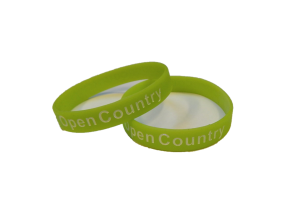 light green wrist band with Open Country written on