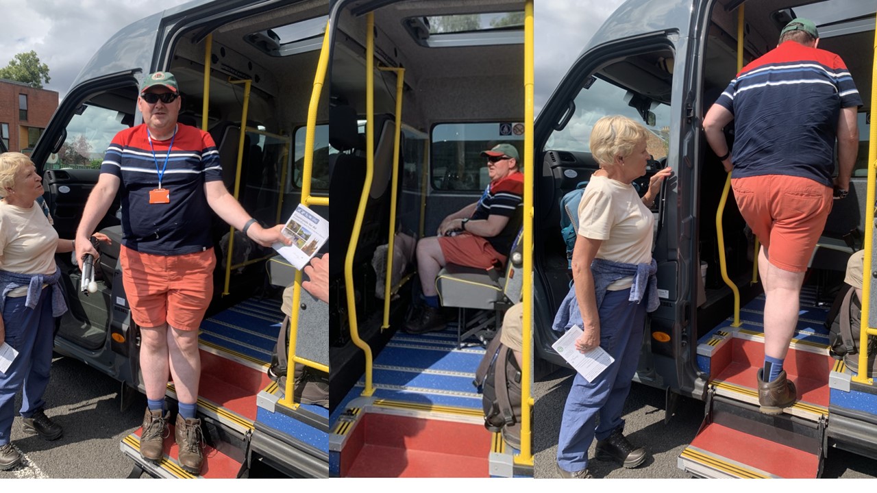 People enjoying a cup of tea inside the minibus