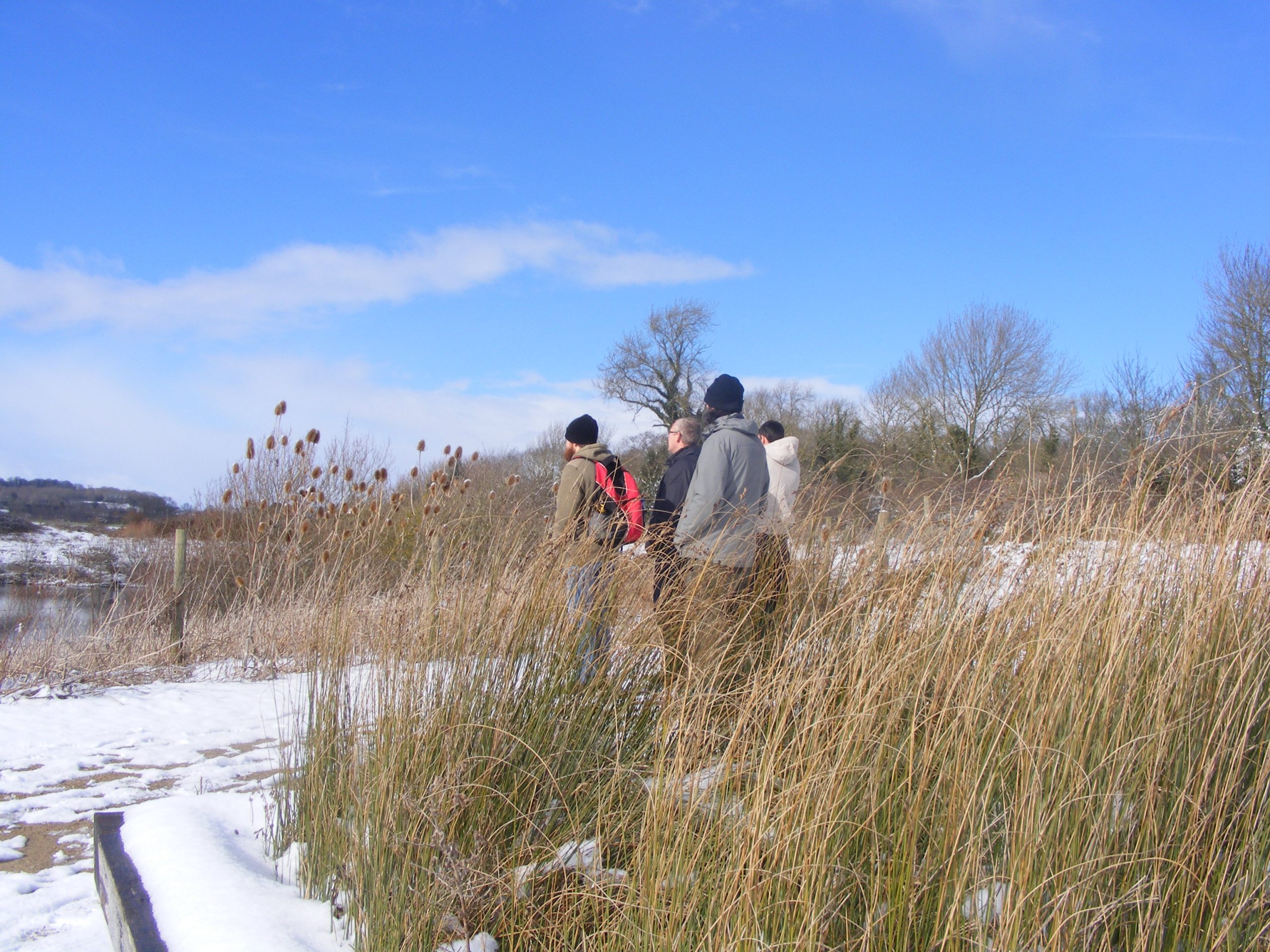 A group of people on a nature reserve in the snow