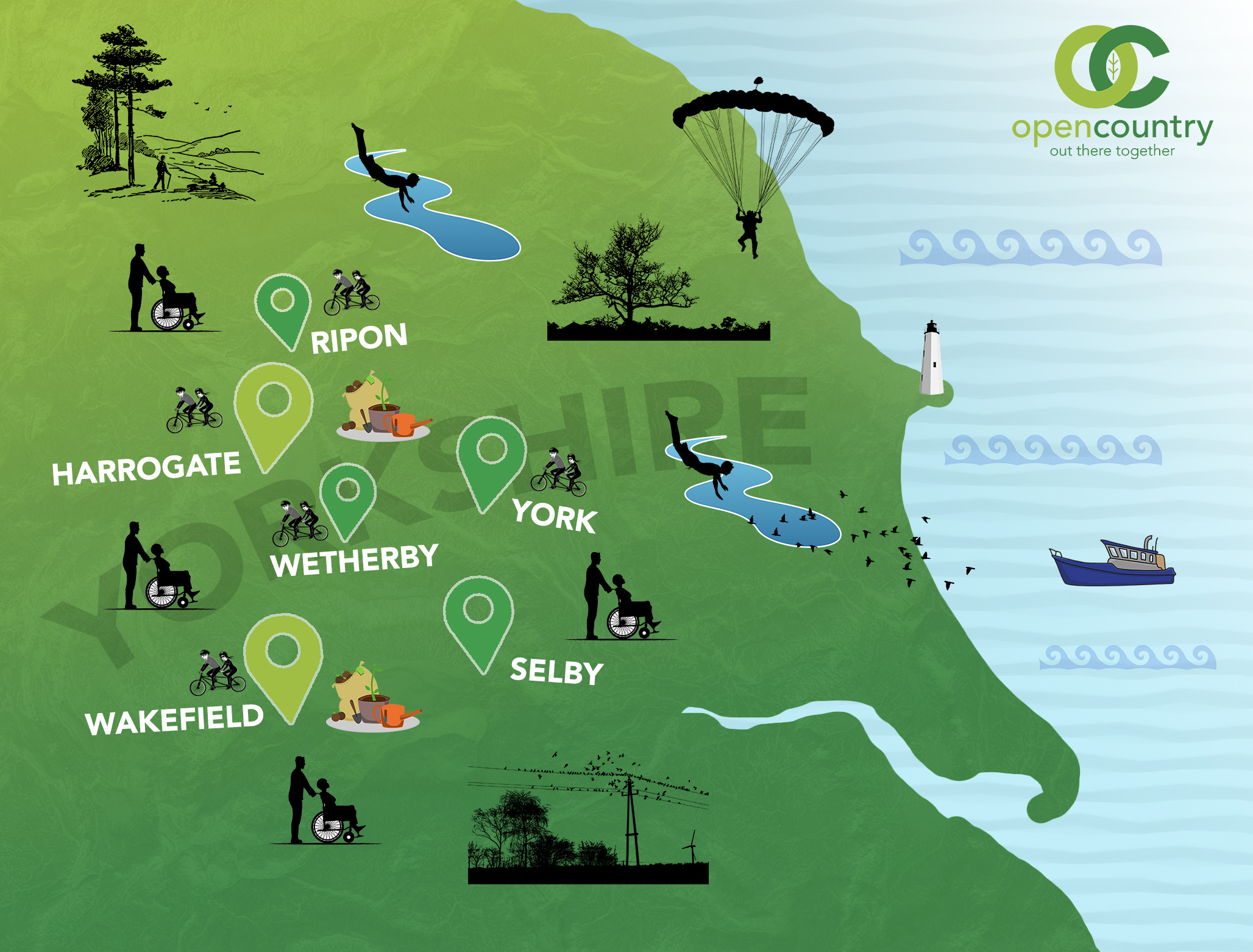 map of Yorkshire showing areas Open Country serves